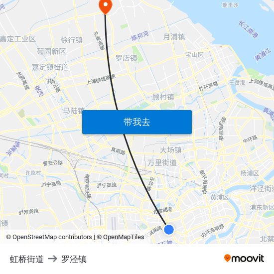 虹桥街道 to 罗泾镇 map