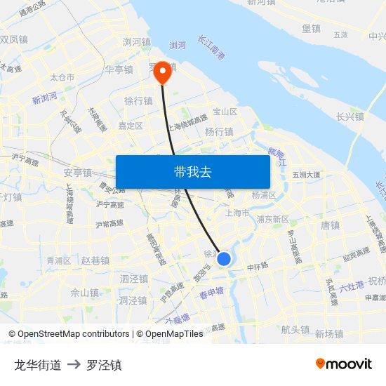 龙华街道 to 罗泾镇 map