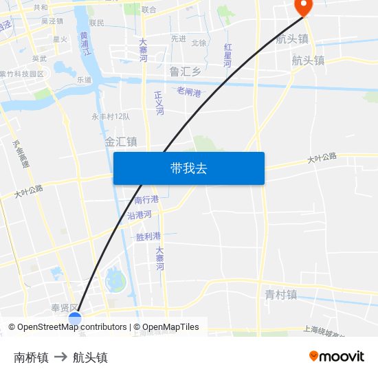 南桥镇 to 航头镇 map