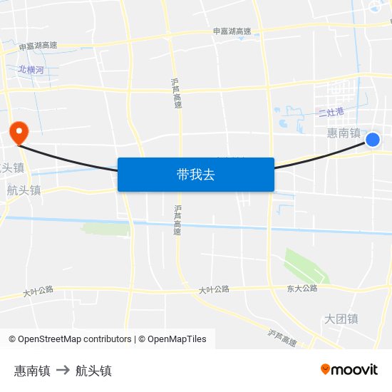 惠南镇 to 航头镇 map