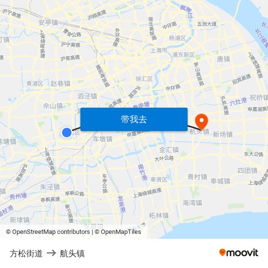方松街道 to 航头镇 map