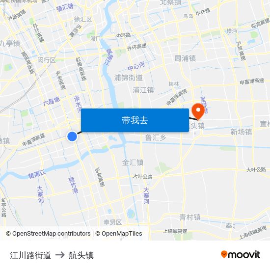 江川路街道 to 航头镇 map