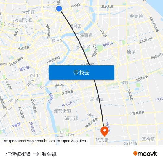 江湾镇街道 to 航头镇 map