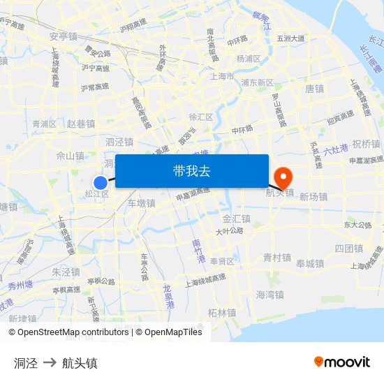 洞泾 to 航头镇 map