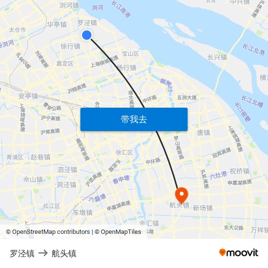 罗泾镇 to 航头镇 map