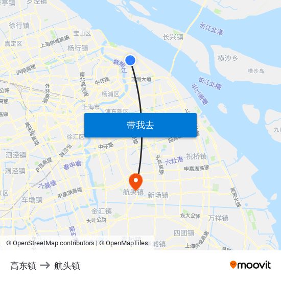 高东镇 to 航头镇 map