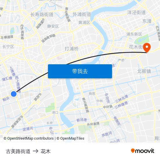 古美路街道 to 花木 map