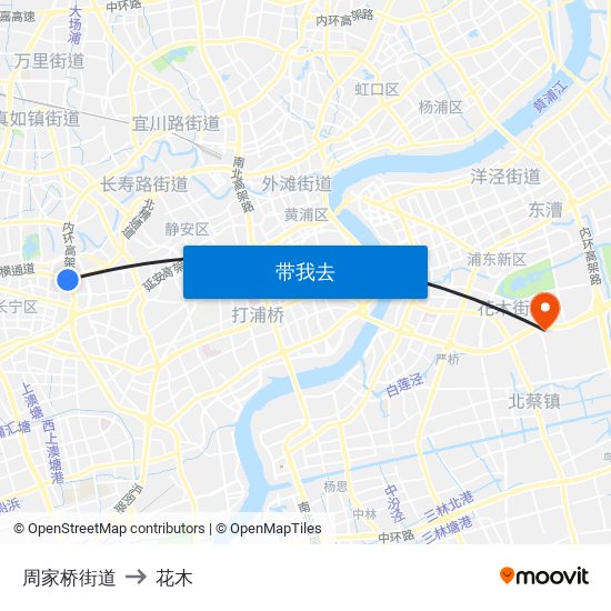 周家桥街道 to 花木 map