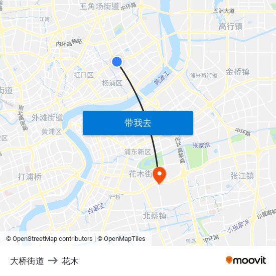 大桥街道 to 花木 map