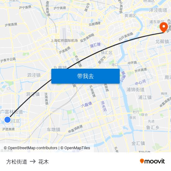 方松街道 to 花木 map