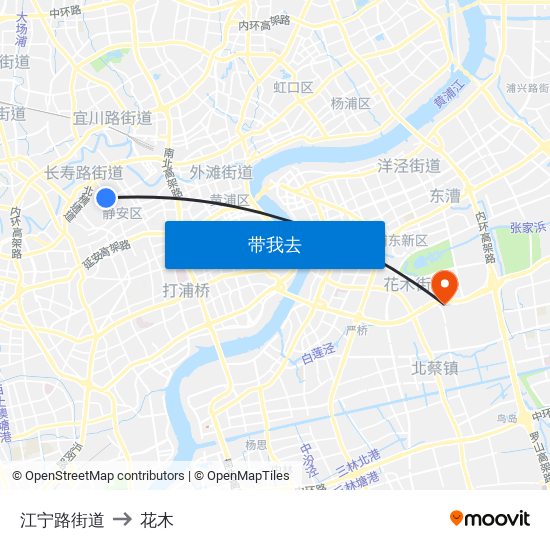 江宁路街道 to 花木 map