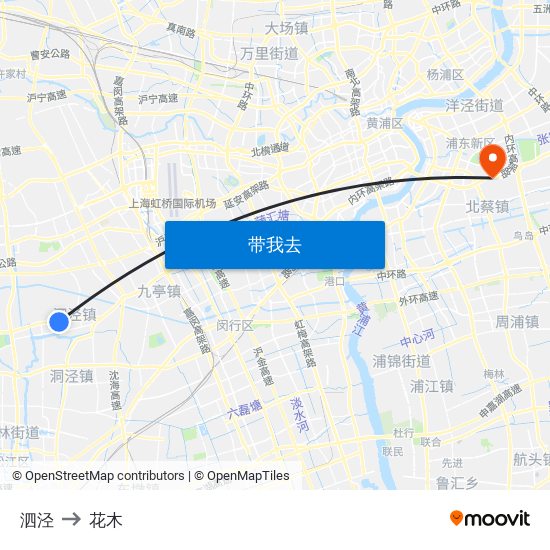 泗泾 to 花木 map