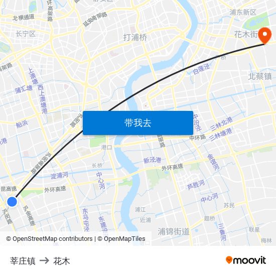 莘庄镇 to 花木 map