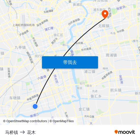 马桥镇 to 花木 map