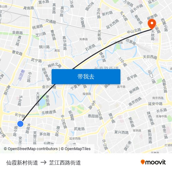 仙霞新村街道 to 芷江西路街道 map
