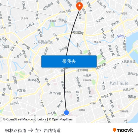 枫林路街道 to 芷江西路街道 map