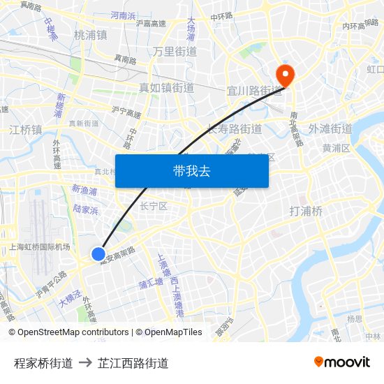 程家桥街道 to 芷江西路街道 map