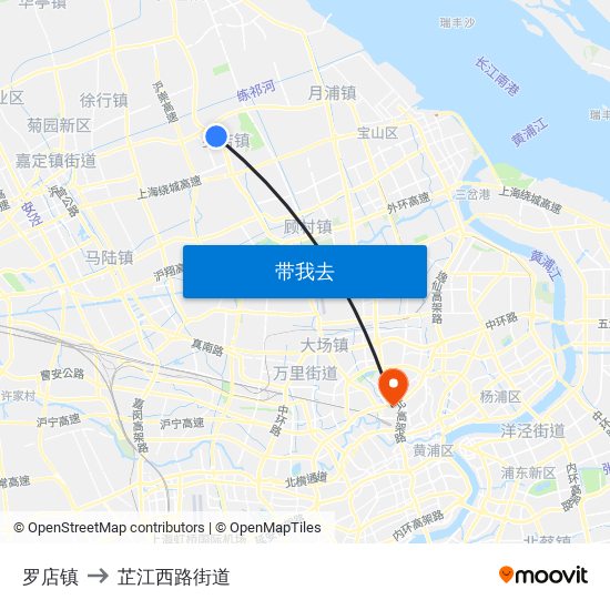 罗店镇 to 芷江西路街道 map