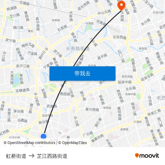 虹桥街道 to 芷江西路街道 map
