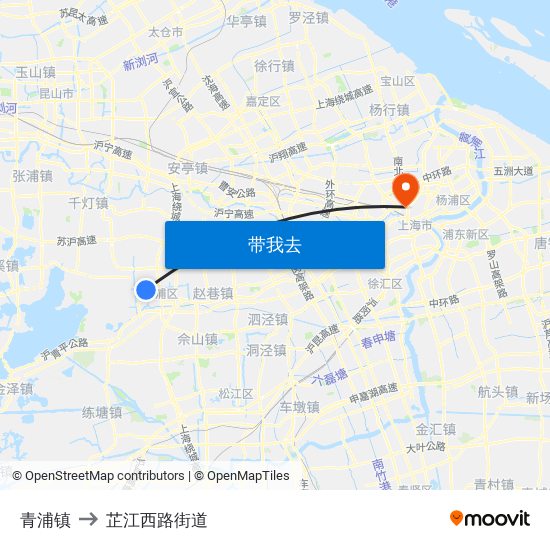 青浦镇 to 芷江西路街道 map