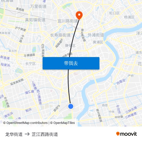 龙华街道 to 芷江西路街道 map