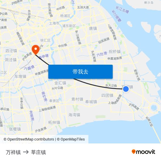 万祥镇 to 莘庄镇 map