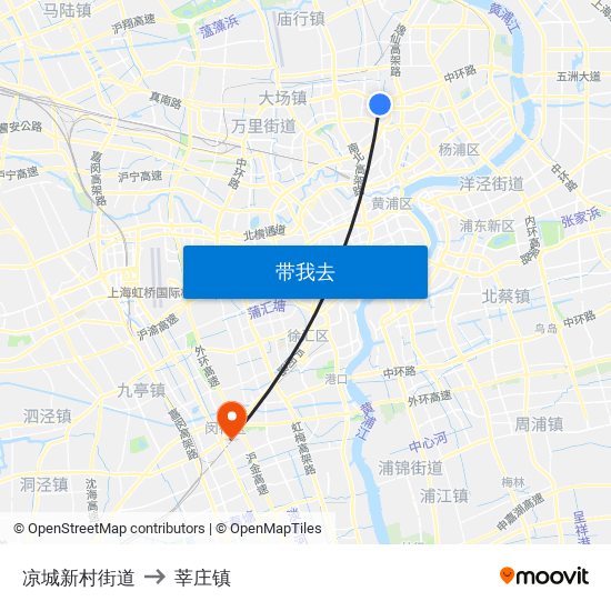 凉城新村街道 to 莘庄镇 map