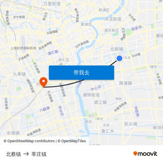 北蔡镇 to 莘庄镇 map