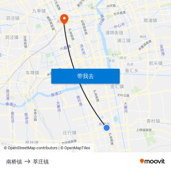 南桥镇 to 莘庄镇 map