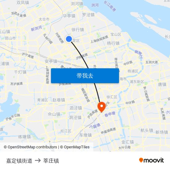 嘉定镇街道 to 莘庄镇 map