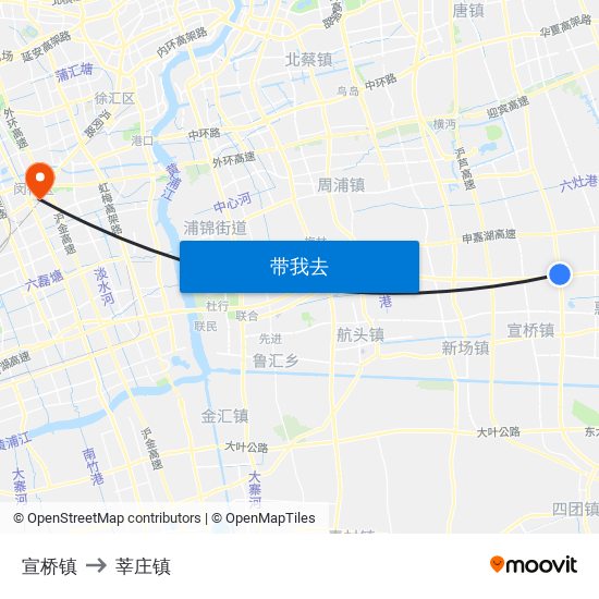 宣桥镇 to 莘庄镇 map