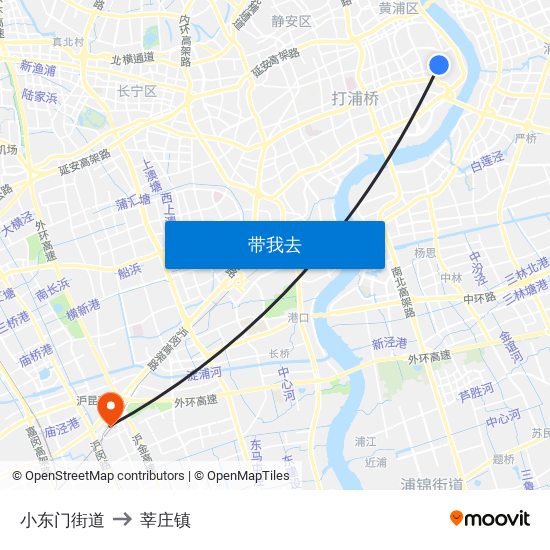 小东门街道 to 莘庄镇 map