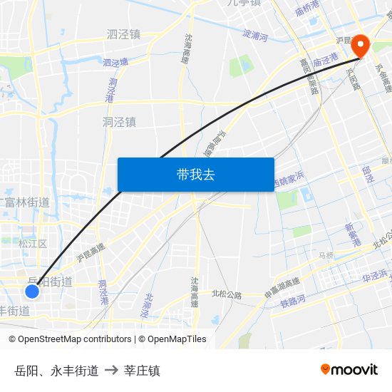 岳阳、永丰街道 to 莘庄镇 map
