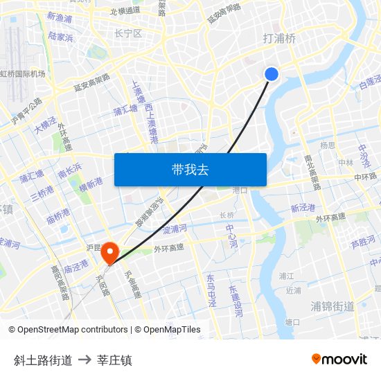 斜土路街道 to 莘庄镇 map