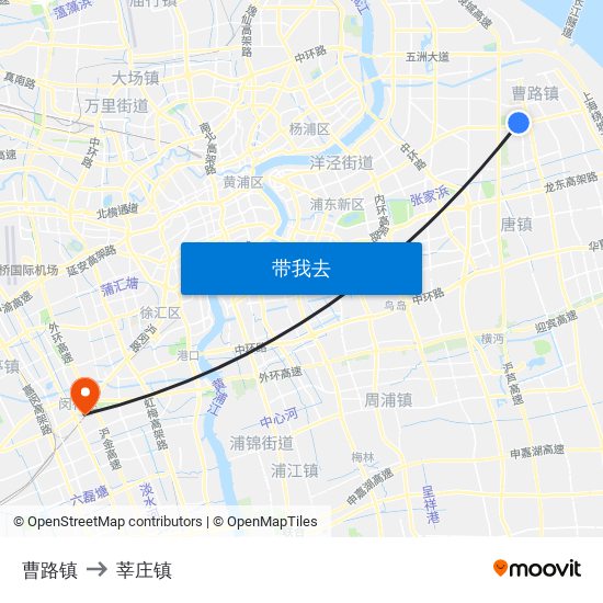 曹路镇 to 莘庄镇 map