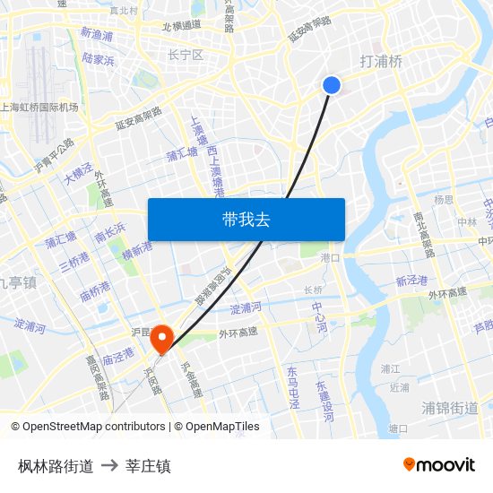 枫林路街道 to 莘庄镇 map