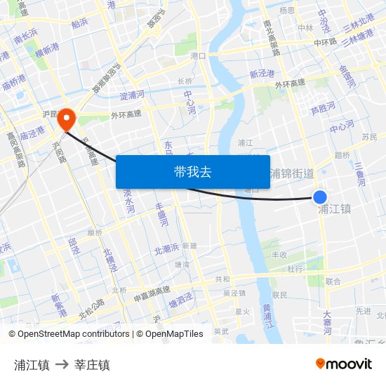 浦江镇 to 莘庄镇 map