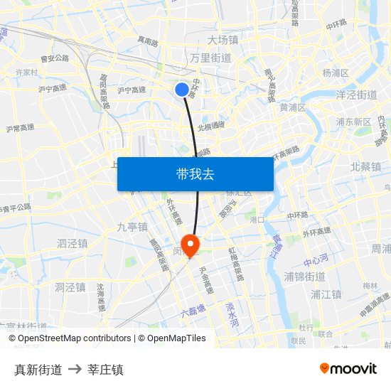 真新街道 to 莘庄镇 map