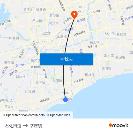 石化街道 to 莘庄镇 map