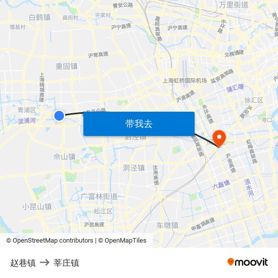 赵巷镇 to 莘庄镇 map