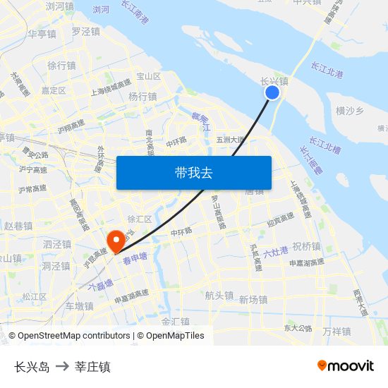 长兴岛 to 莘庄镇 map