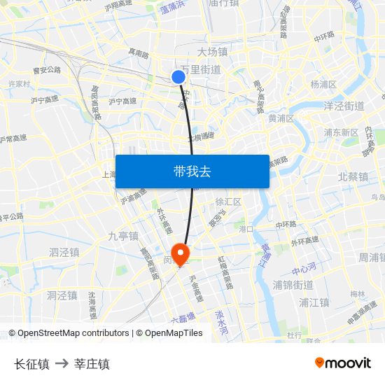 长征镇 to 莘庄镇 map