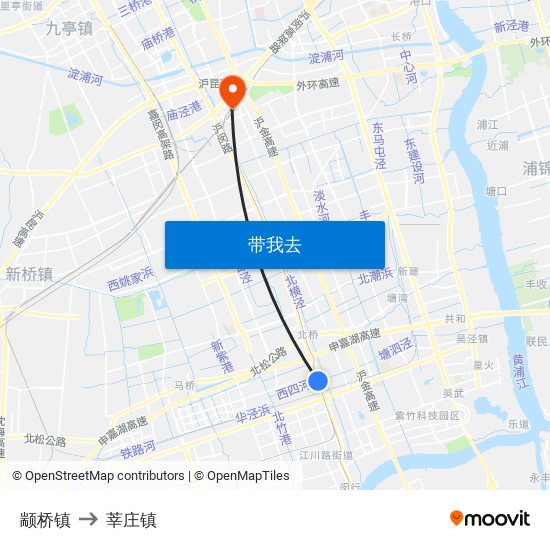 颛桥镇 to 莘庄镇 map