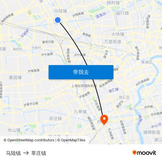 马陆镇 to 莘庄镇 map