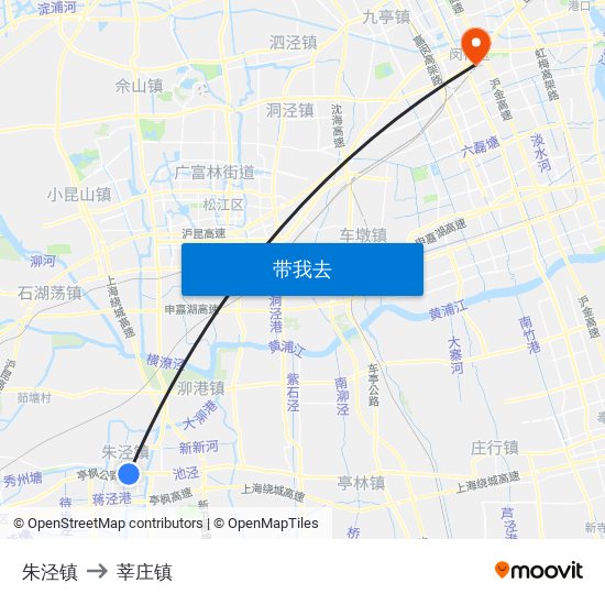 朱泾镇 to 莘庄镇 map