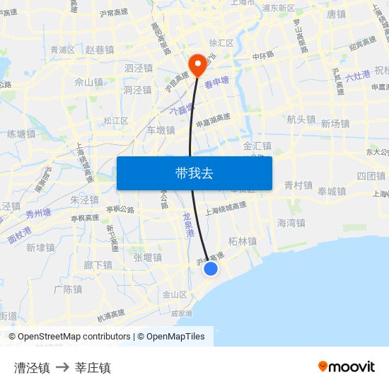 漕泾镇 to 莘庄镇 map