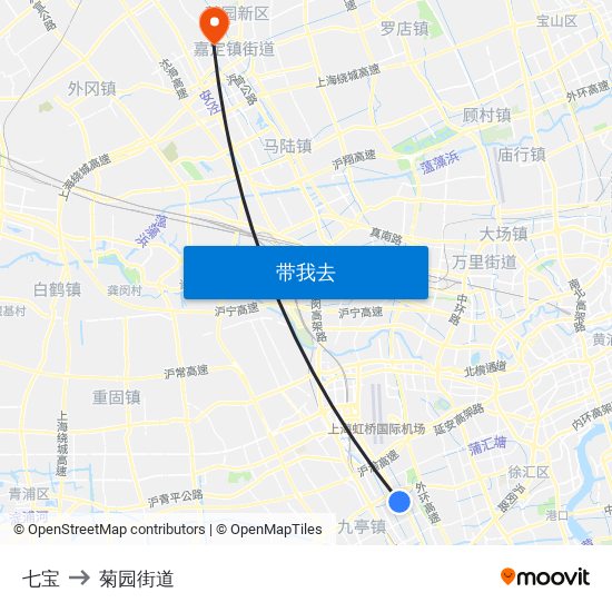 七宝 to 菊园街道 map