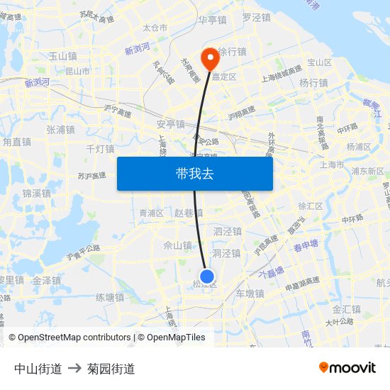 中山街道 to 菊园街道 map