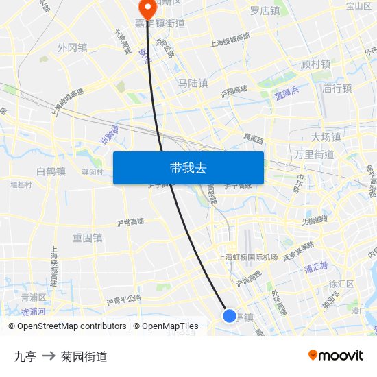 九亭 to 菊园街道 map
