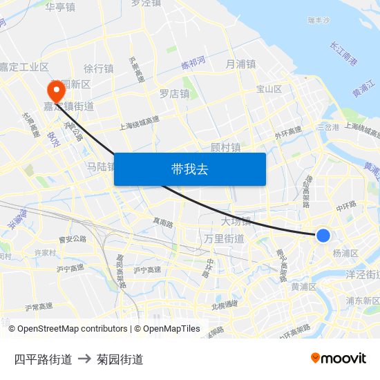 四平路街道 to 菊园街道 map